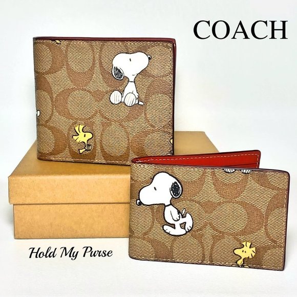 Coach X Peanuts 3 In 1 Wallet Signature Canvas With Snoopy & Woodstock Print - Picture 1 of 8